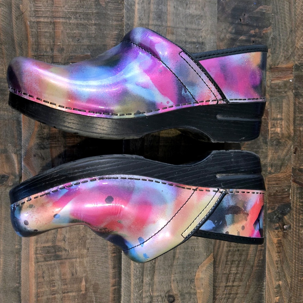 Dansko Professional Clogs Womens EU39 US 8 Spray Paint Watercolor Patent Leather - Picture 5 of 10